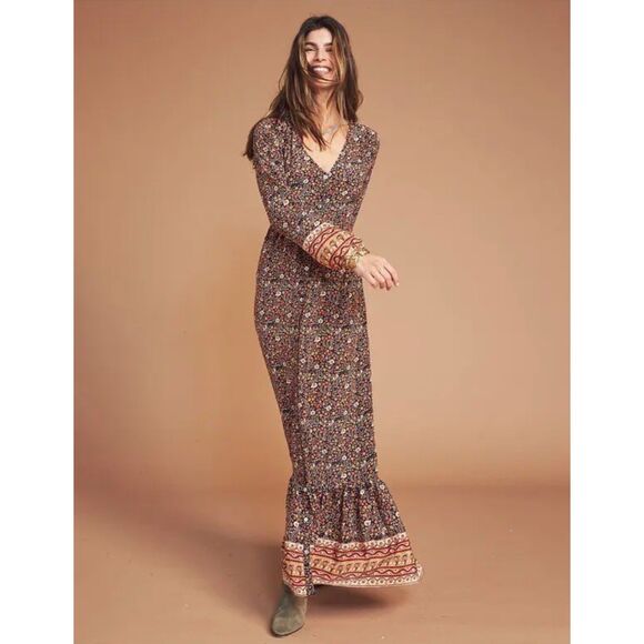 Faherty Toluca Maxi Dress in Monserrat Floral Sz Large Long Sleeve Button Front - Picture 1 of 11